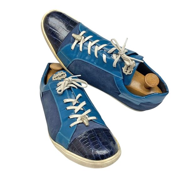 Belvedere‎ Toro Genuine Crocodile Calfskin Suede/Leather Handmade Sneakers